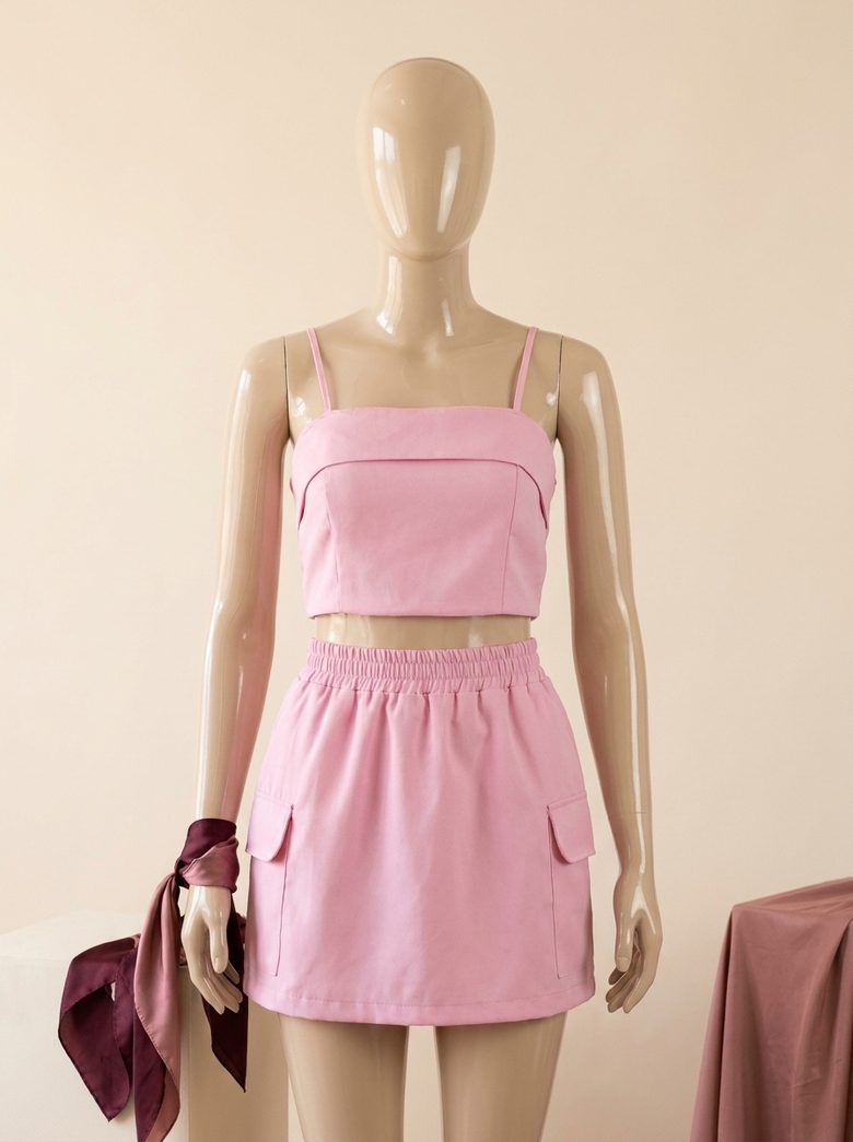 Conjunto cropped e saia cargo